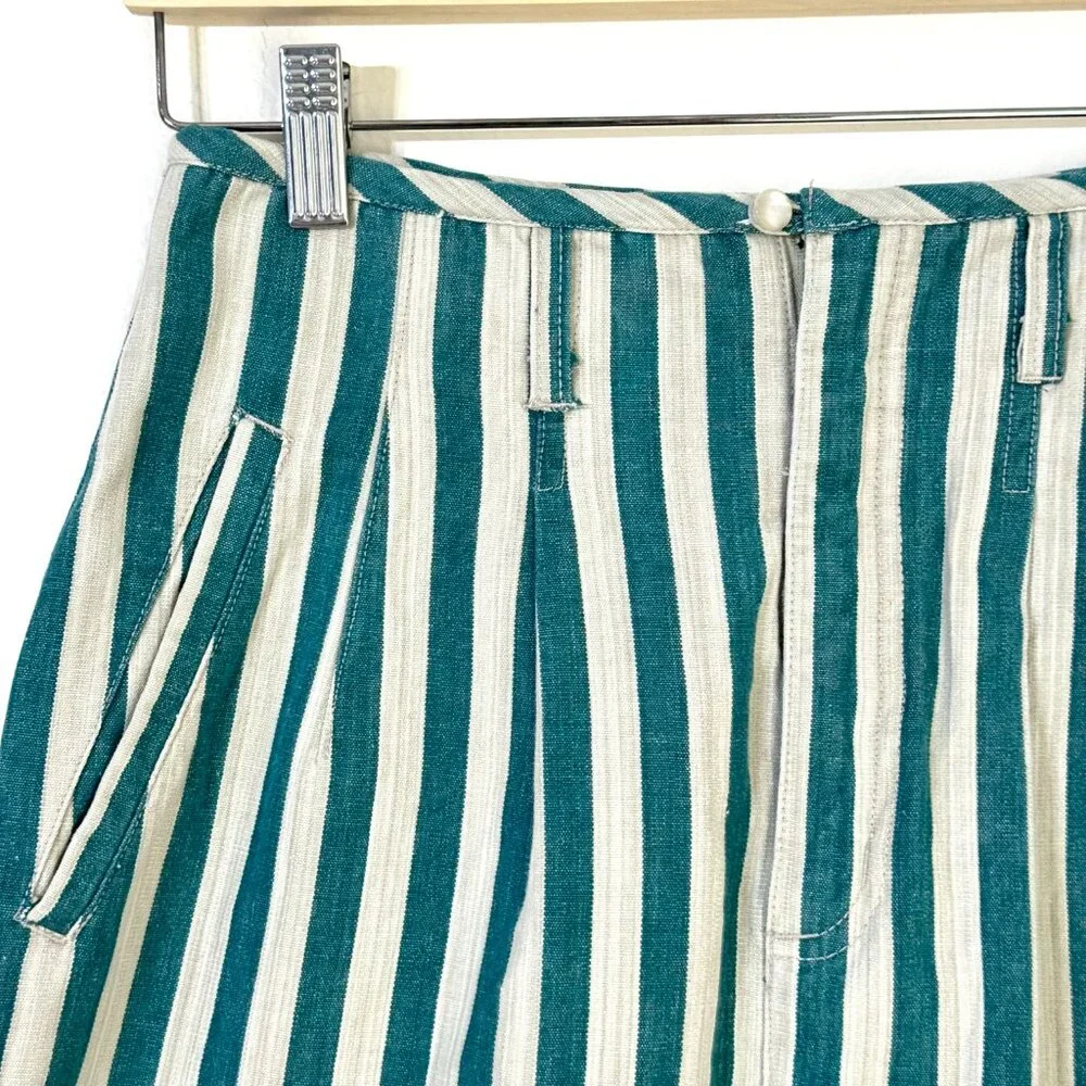 Vintage 80s Esprit Sport Denim Pencil Skirt Vertical Stripe Green White Pockets - Picture 3 of 15